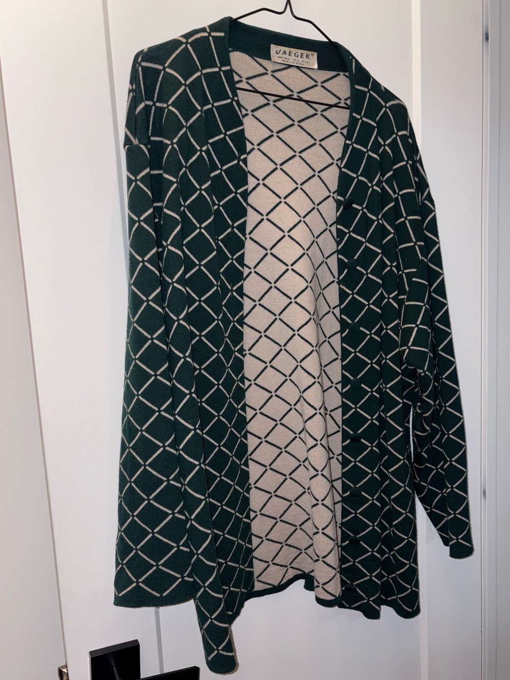 Jaeger Forest Green Openwork Diamond Cardigan